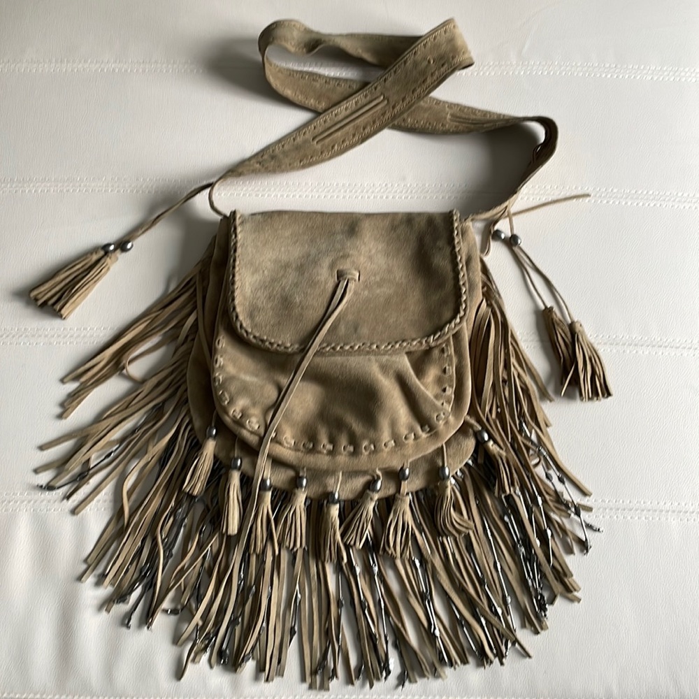 Natural Suede fringed purse